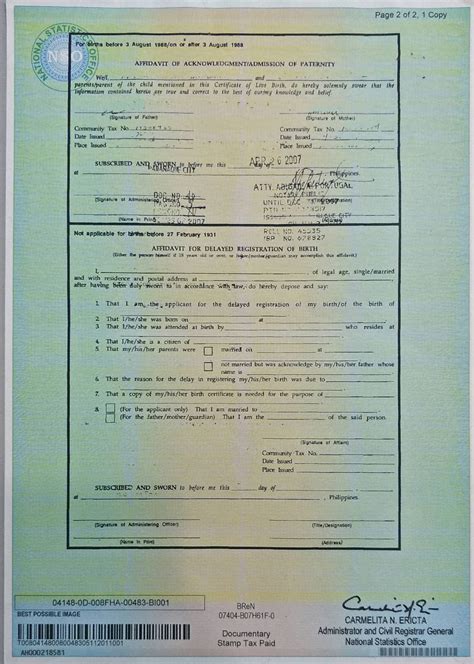 Registration of Birth with Affidavit of Admission Of Paternity .